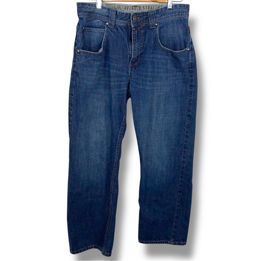32x28.5 Wrangler Blue Denim Jeans Relaxed Straight Leg Pants Classic Western